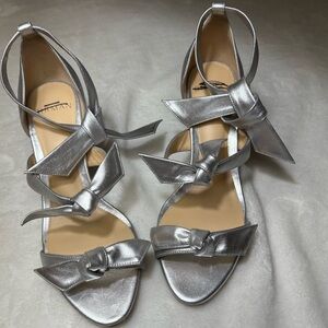 NWT Alexandre Birman Lolita Silver Knotted Bow Strap Wedge Sandals Sz 36